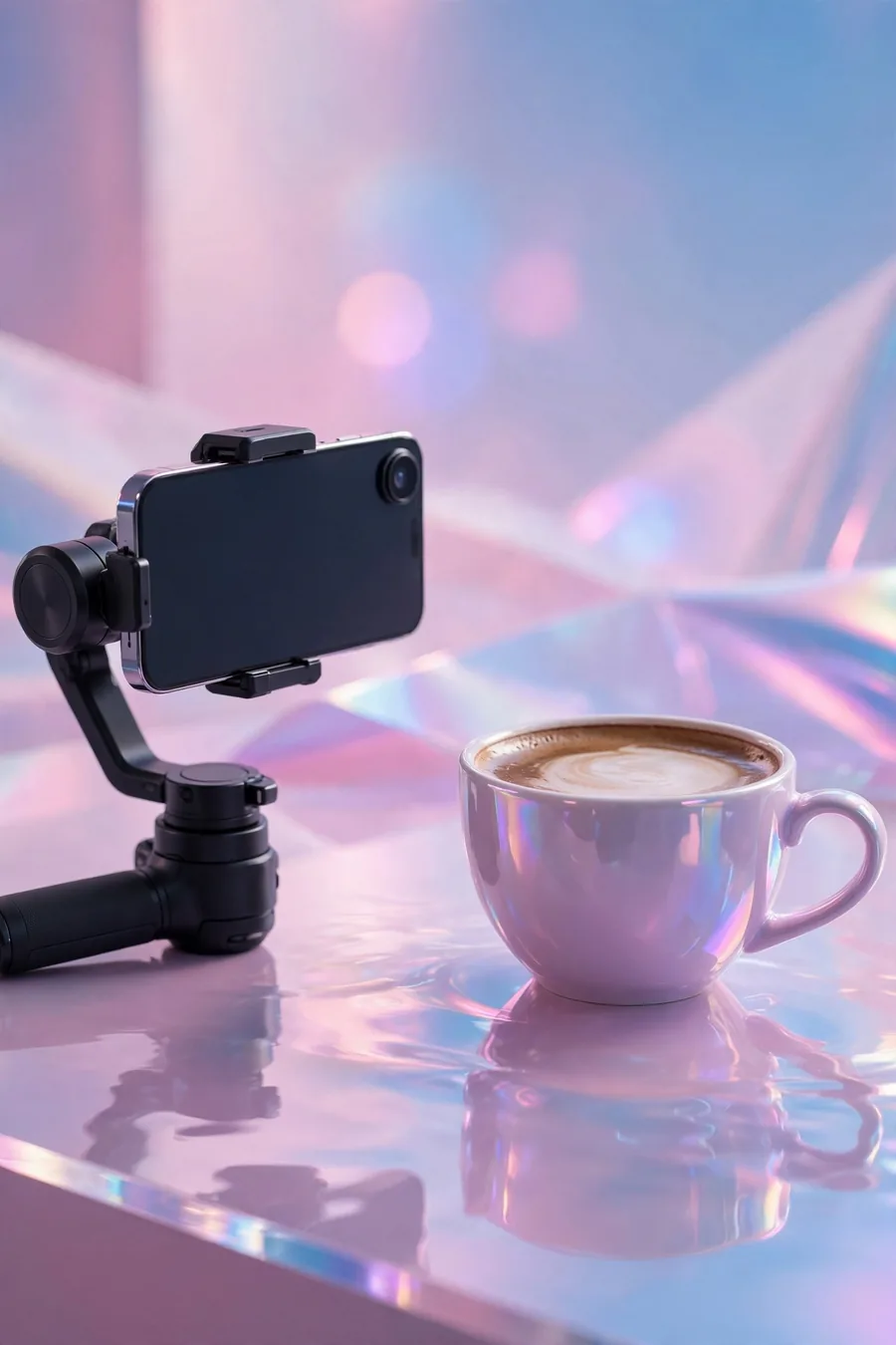 A phone recording a coffee cup