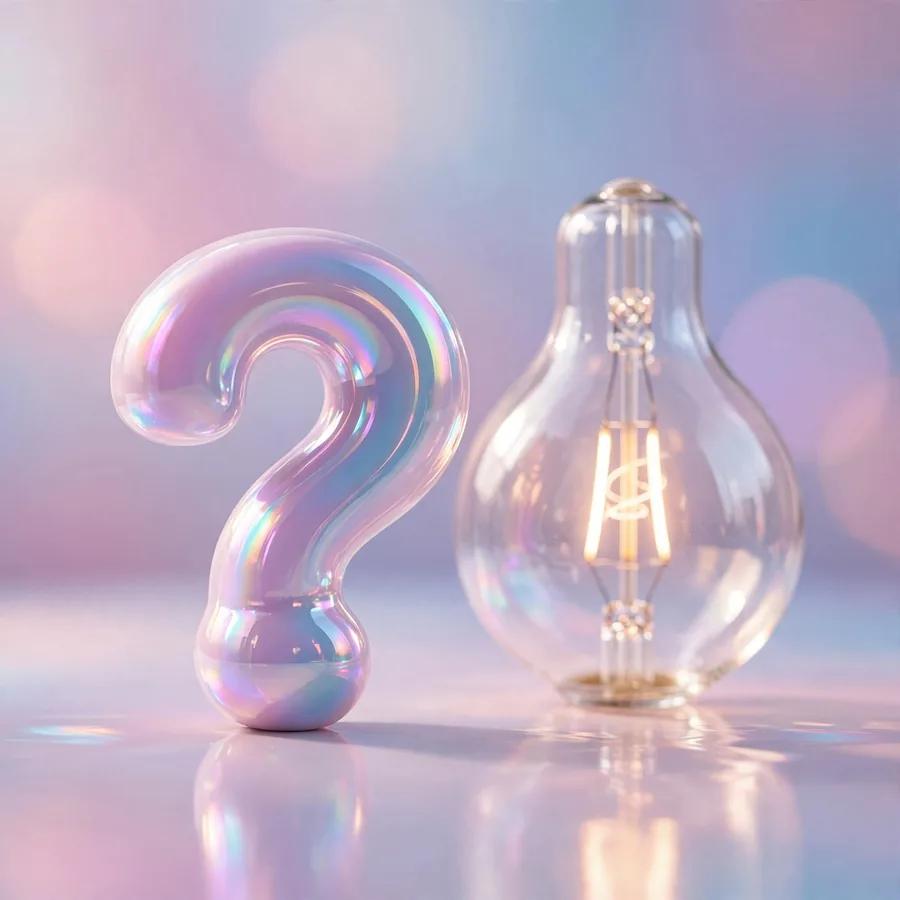 A question mark and a light bulb
